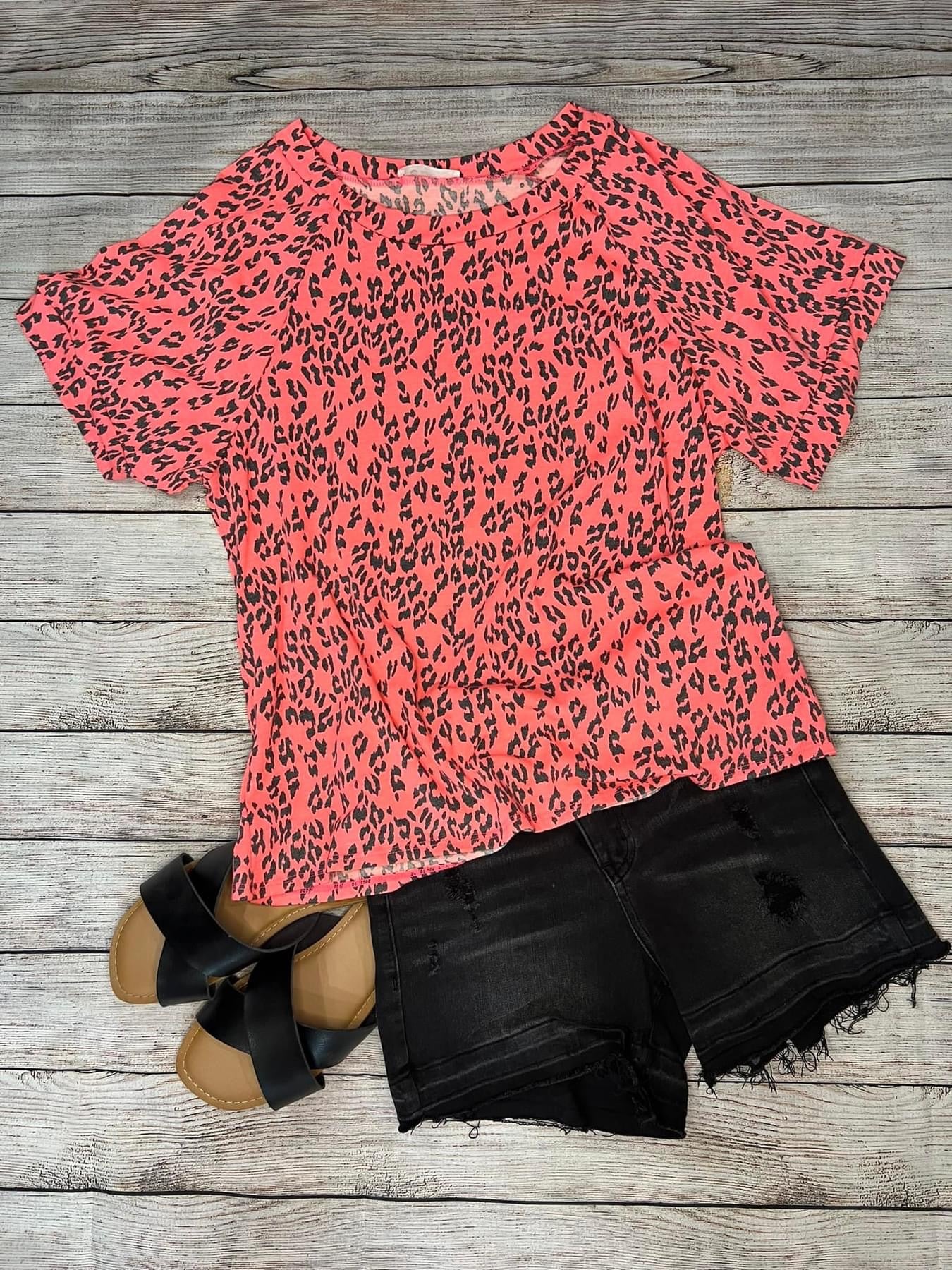 Neon Red Leopard Knit Top