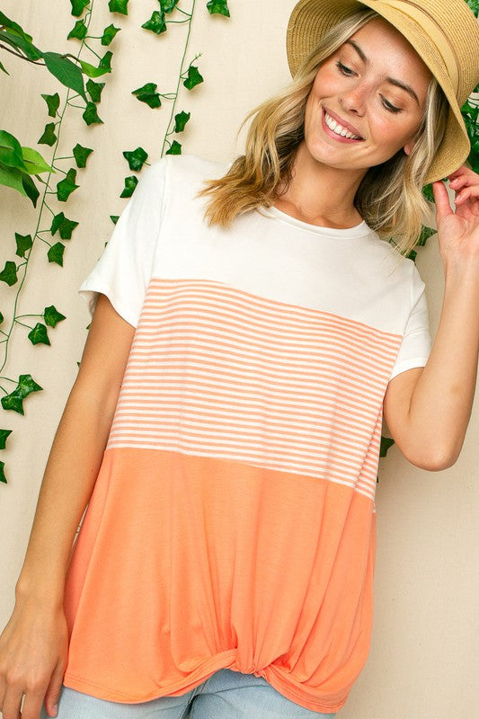 STRIPE COLOR BLOCKED TUNIC TOP