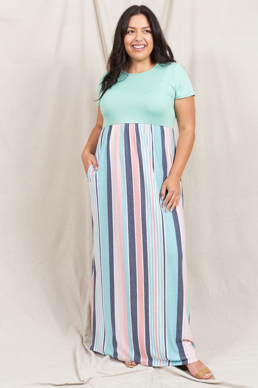 Contrast Multi Stripe Maxi Dress