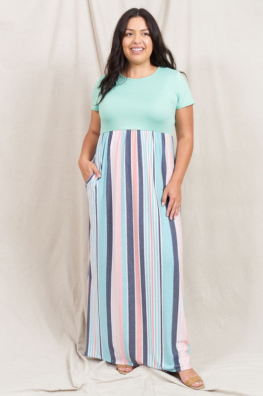 Contrast Multi Stripe Maxi Dress