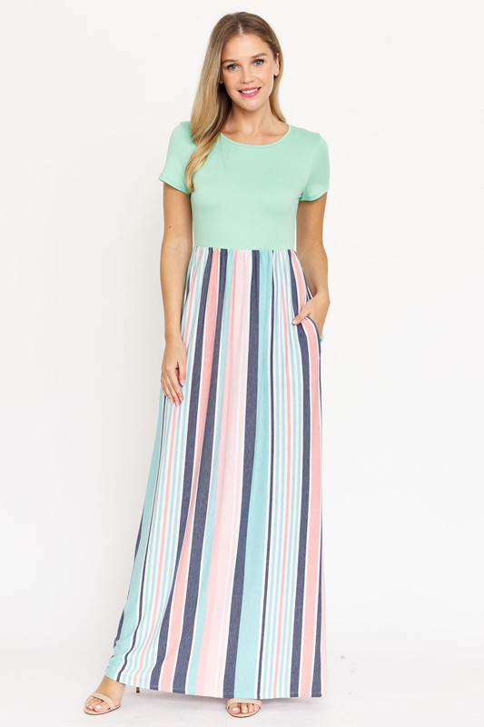 Contrast Multi Stripe Maxi Dress