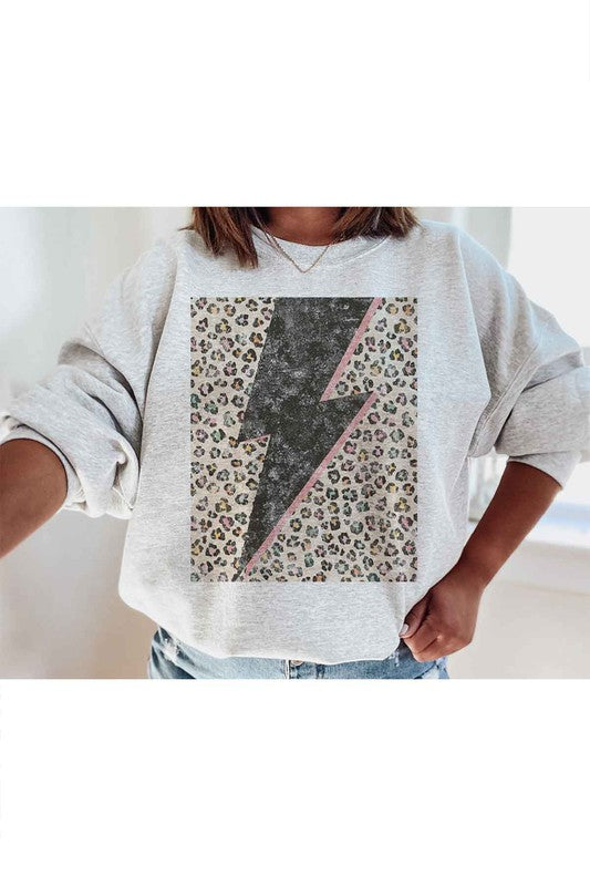 LEOPARD LIGHTNING GRAPHIC PLUS SIZE SWEATSHIRT