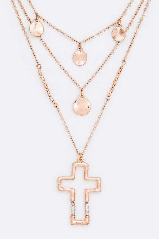 Cross Pendant Layered Necklace