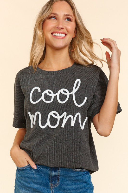 COOL MOM POP UP LETTER DOLMAN KNIT TOP