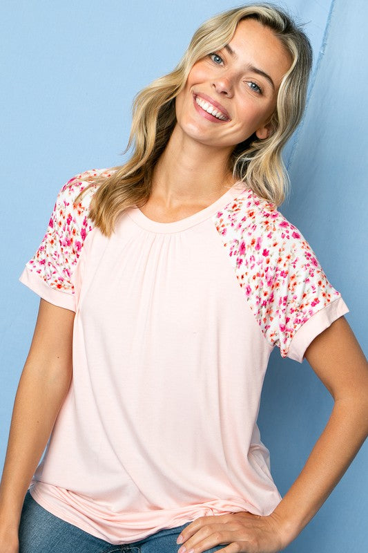 SOLID FLORAL MIXED SHORT SL TOP