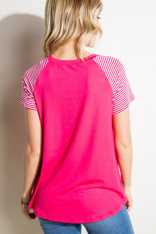 PLUS SOLID STRIPE MIX POCKET TOP