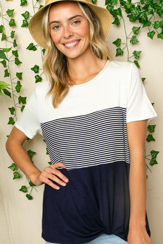 STRIPE COLOR BLOCKED TUNIC TOP