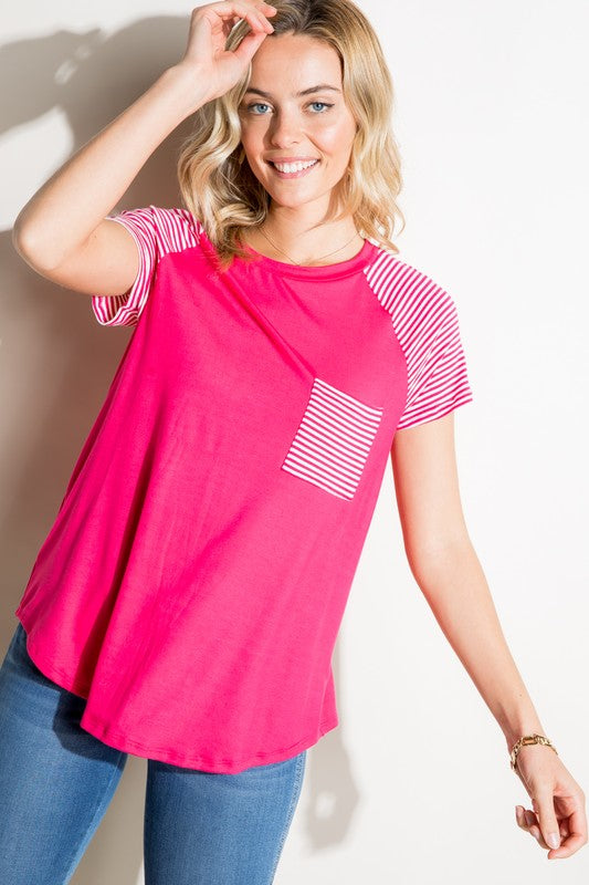 PLUS SOLID STRIPE MIX POCKET TOP