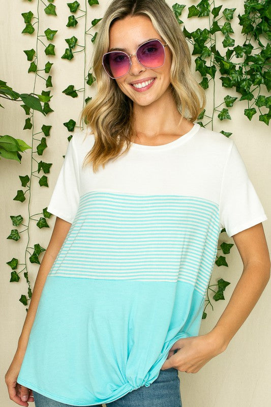 STRIPE COLOR BLOCKED TUNIC TOP