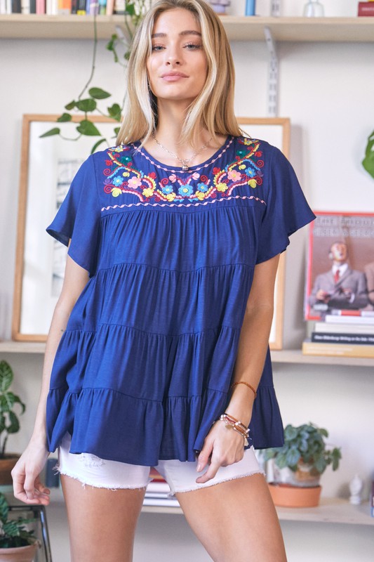 Solid Flared Short Sleeve Top