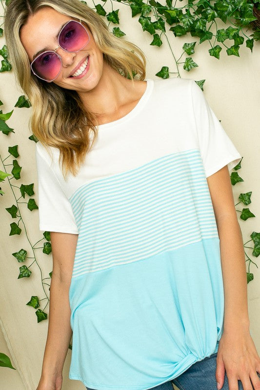 STRIPE COLOR BLOCKED TUNIC TOP