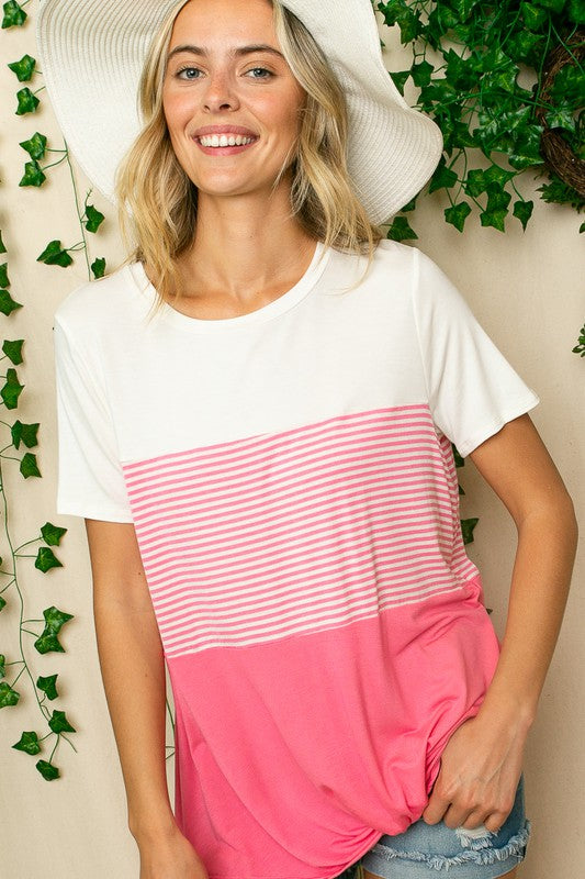 STRIPE COLOR BLOCKED TUNIC TOP