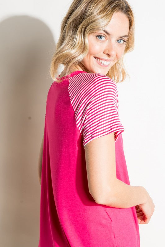 SOLID STRIPE MIX POCKET TOP