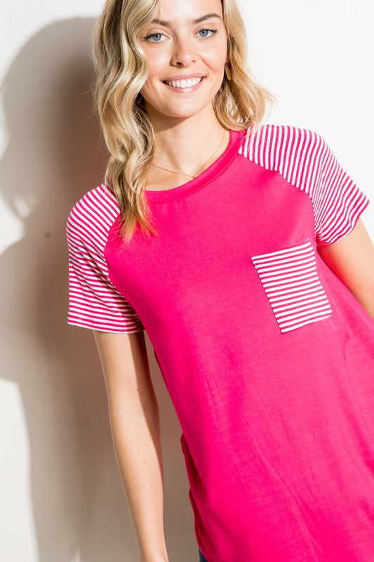 PLUS SOLID STRIPE MIX POCKET TOP