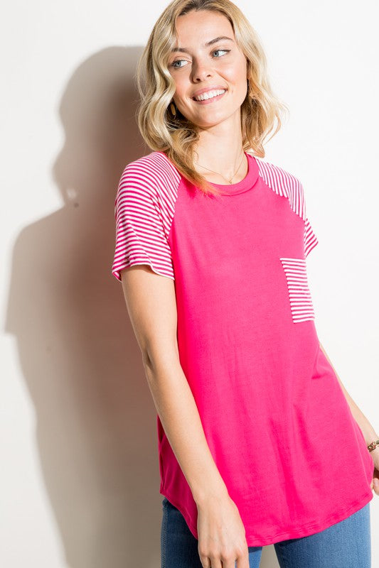 PLUS SOLID STRIPE MIX POCKET TOP