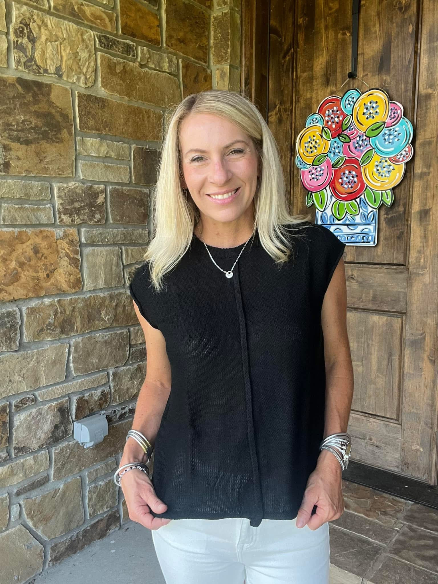 Rolled Caps Sleeve Round Neck Sweater