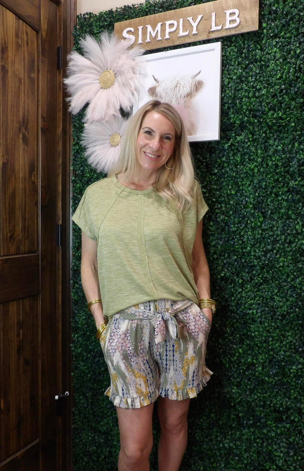 Olive Printed Ruffle Shorts