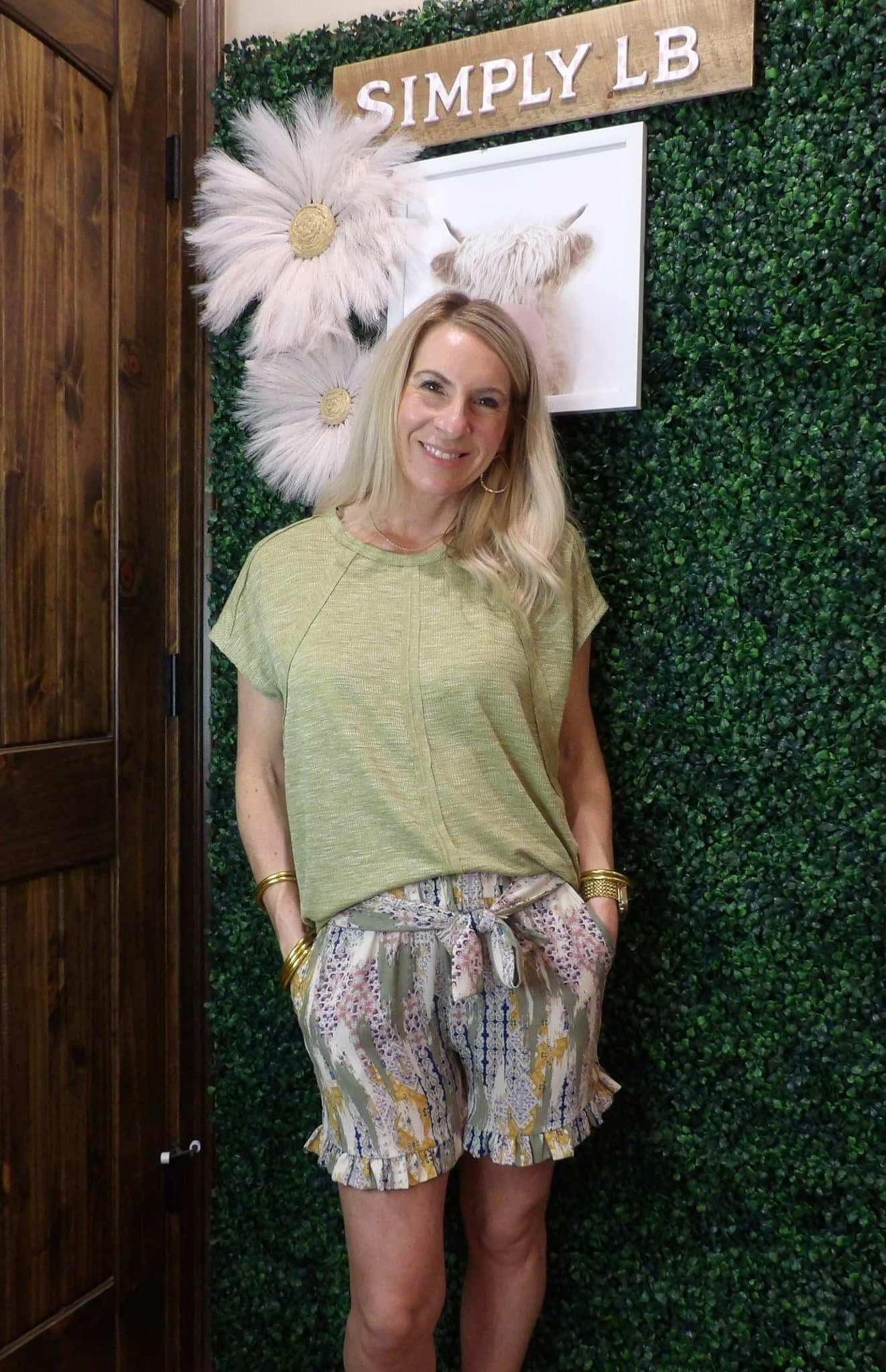 Olive Printed Ruffle Shorts