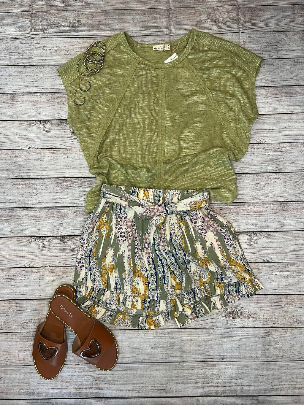Olive Printed Ruffle Shorts