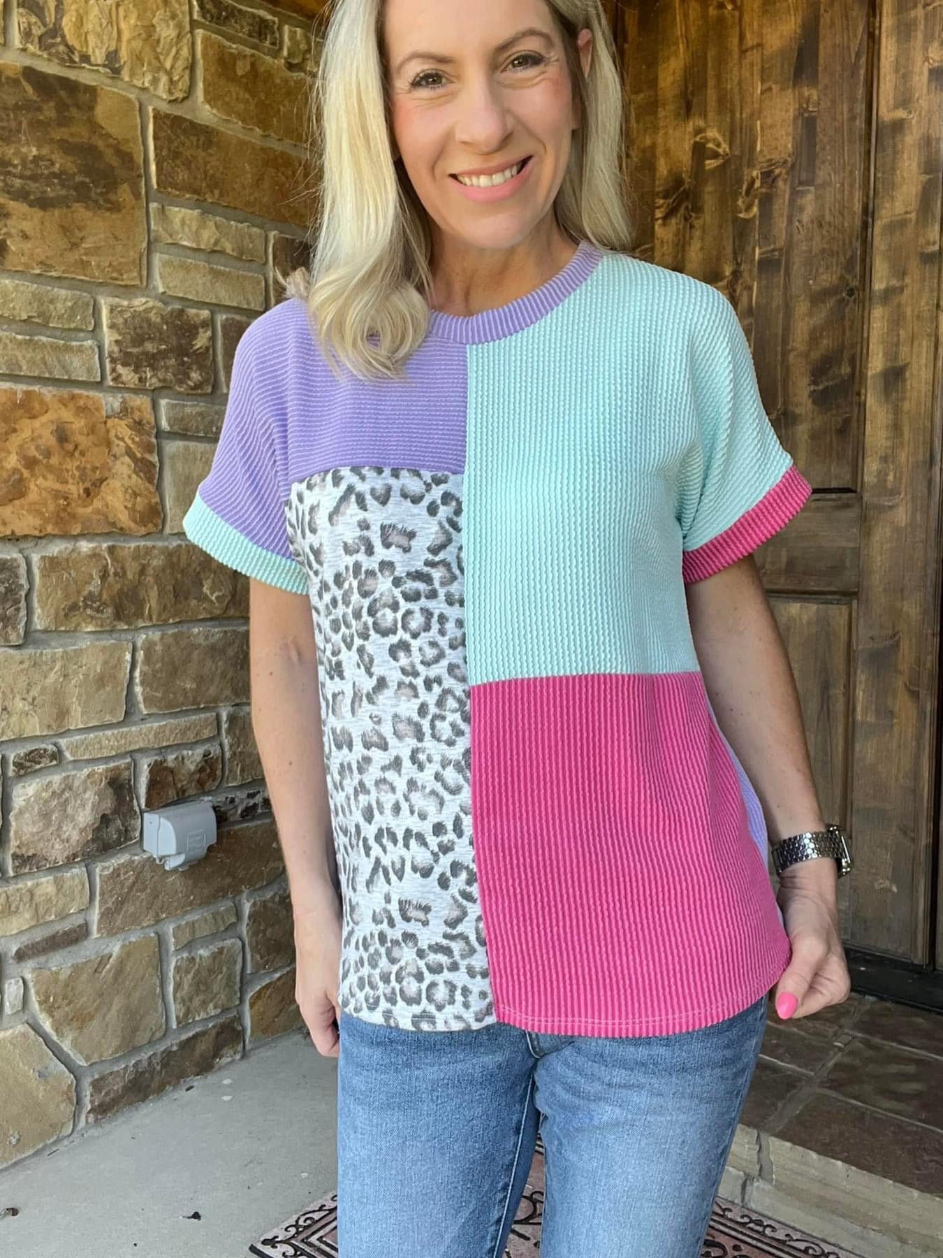 Ribbed Retro Cheetah Color Block