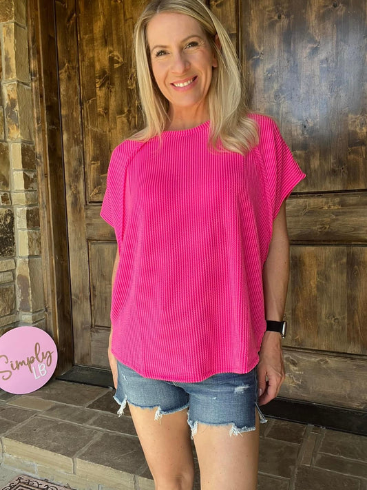 Andree by Unit Hot Pink Ribbed Top (REG & PLUS)