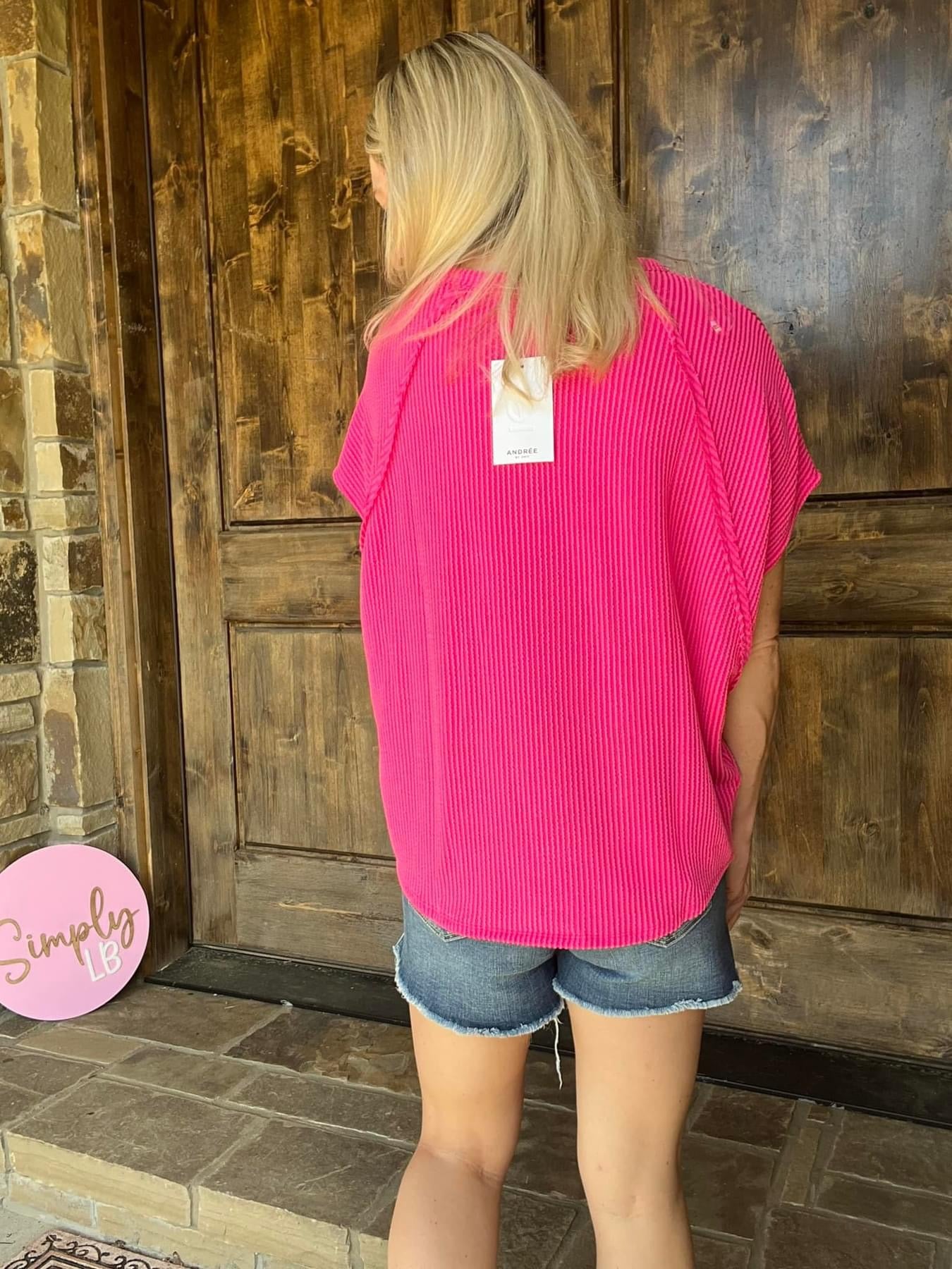 Andree by Unit Hot Pink Ribbed Top (REG & PLUS)