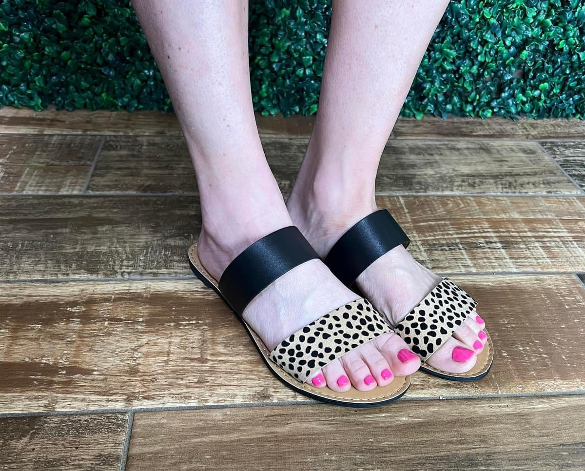 Black Leopard Slide Sandals