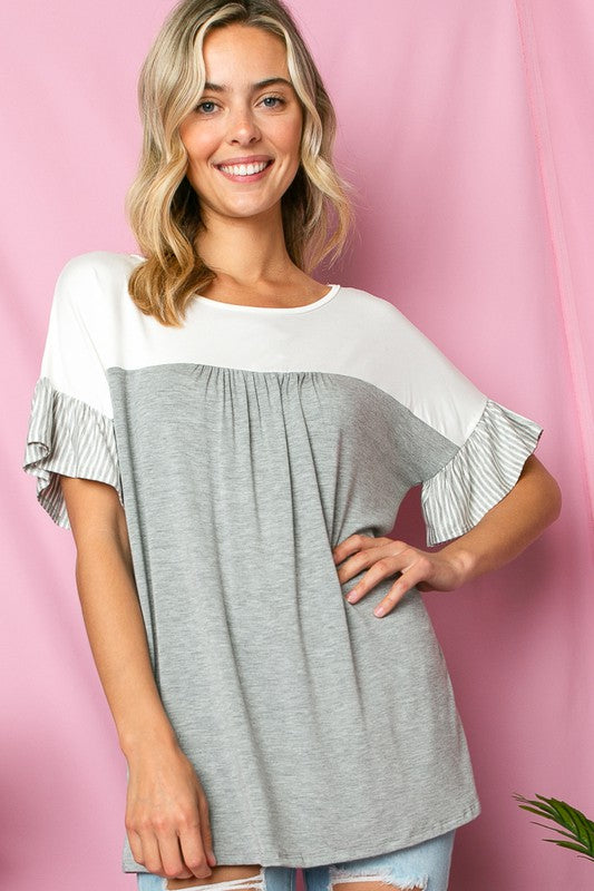 PLUS SOLID STRIPE BABY DOLL TOP