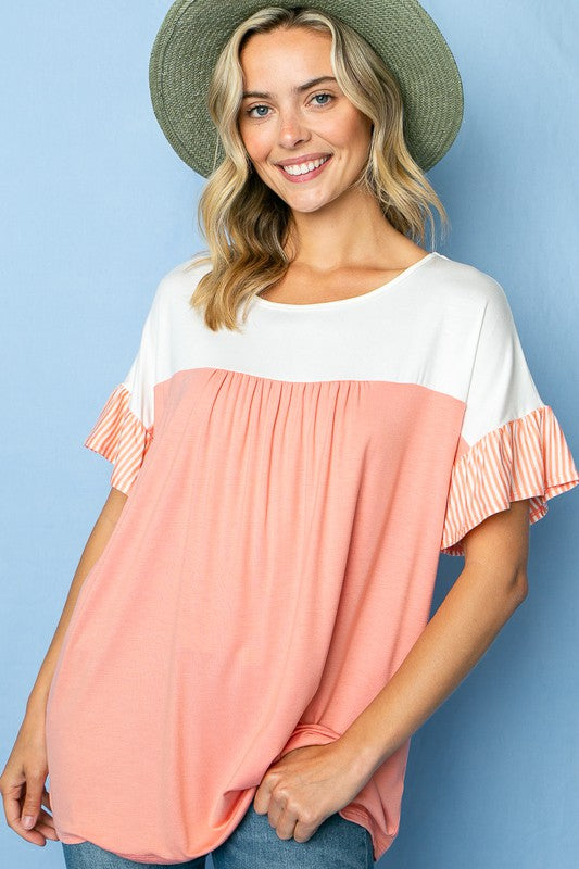 PLUS SOLID STRIPE BABY DOLL TOP