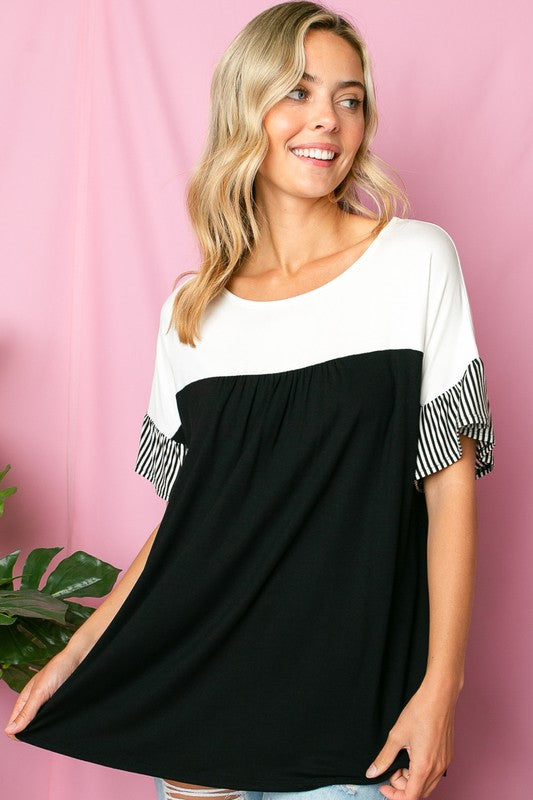 PLUS SOLID STRIPE BABY DOLL TOP