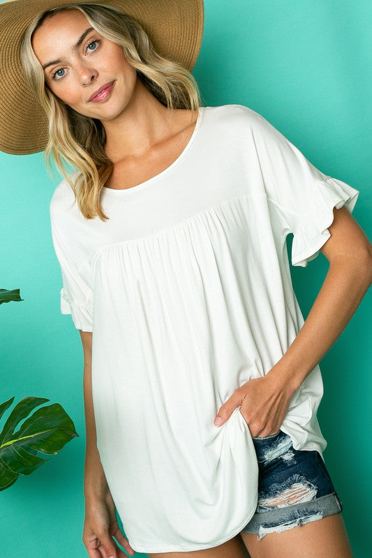 PLUS SOLID RUFFLED SL BABY DOLL TOP