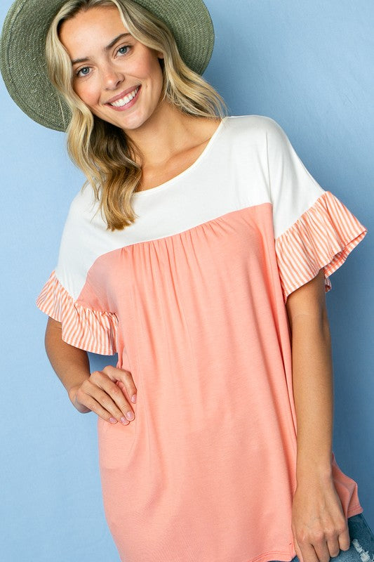 PLUS SOLID STRIPE BABY DOLL TOP