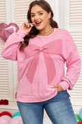 Bonbon Waffle Bowknot Patchwork Graphic Mineral Wash Plus Size Sweatshirt